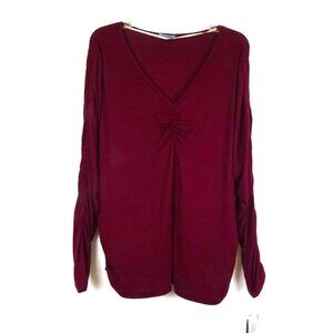 Democracy Long Sleeve Knit Top Women's Plus Size 1X Red Ruched Holiday